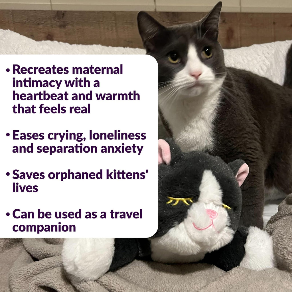 Snuggle Kitty Heartbeat Cat Toy for Kittens and Cats with Real-Feel Pulse and Heat Pack, Calming Sleep Aid for Cat Anxiety, New Kitten Essentials - Tan Tiger