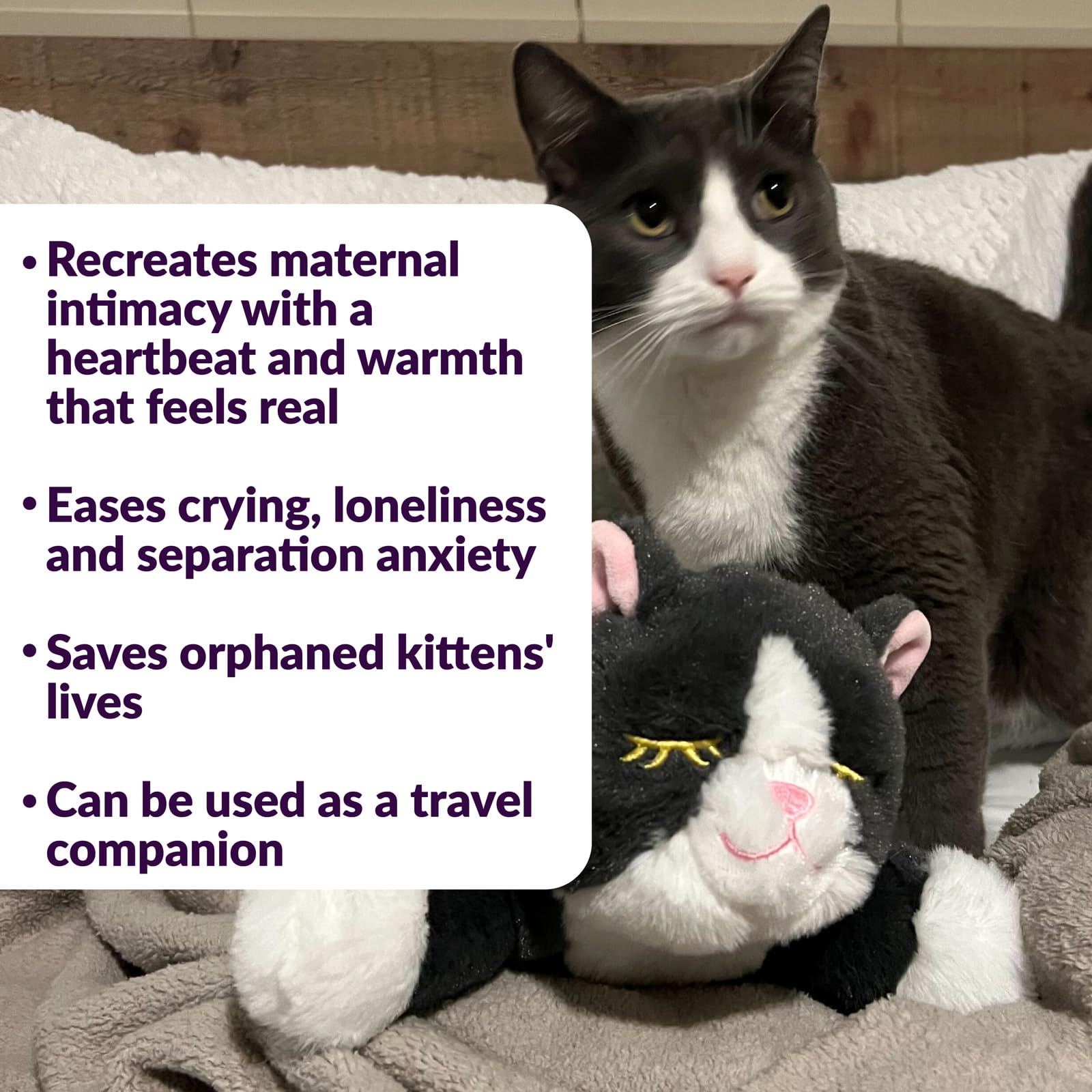 Snuggle Kitty Heartbeat Cat Toy for Kittens and Cats with Real-Feel Pulse and Heat Pack, Calming Sleep Aid for Cat Anxiety, New Kitten Essentials - Tan Tiger