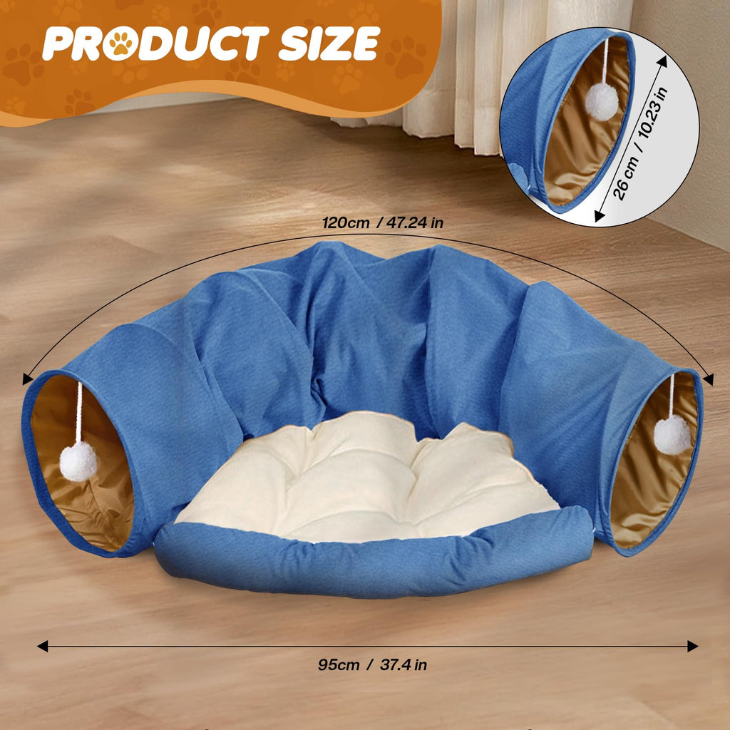 Spardar Bunny Tunnel Bed, 2-in-1 Collapsible Tunnel Tubes Toys, Washable, with Removable Mat Hideout, Interactive Toys for Rabbits Chinchilla Hedgehog Guinea Pigs Kitty, Matcha Green