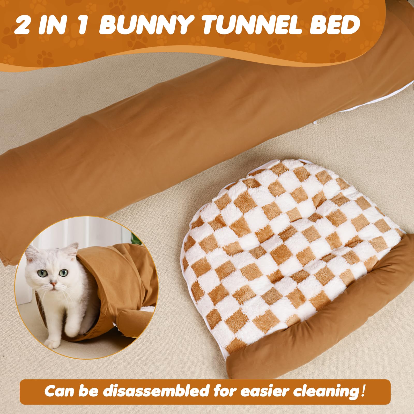 Spardar Bunny Tunnel Bed, 2-in-1 Collapsible Tunnel Tubes Toys, Washable, with Removable Mat Hideout, Interactive Toys for Rabbits Chinchilla Hedgehog Guinea Pigs Kitty, Matcha Green