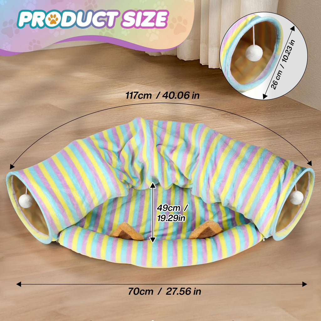 Spardar Bunny Tunnel Bed, 2-in-1 Collapsible Tunnel Tubes Toys, Washable, with Removable Mat Hideout, Interactive Toys for Rabbits Chinchilla Hedgehog Guinea Pigs Kitty, Matcha Green