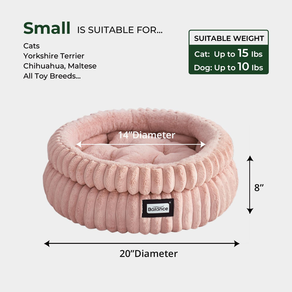 BALANCE Cat Bed Kitten Bed, Washable Round Cat Beds for Indoor Cats,Super Soft Plush Faux Fur Pet Bed for Puppy and Kitten with Anti-Slip Bottom