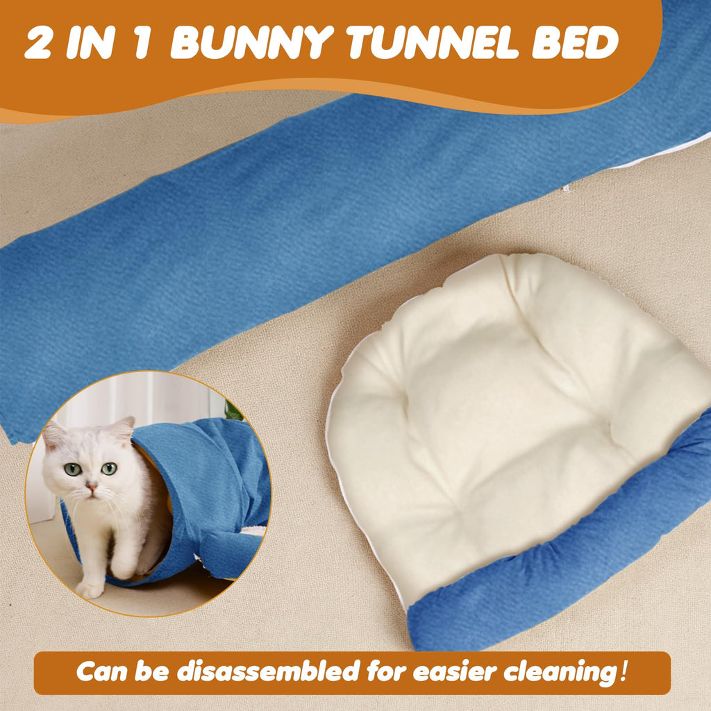 Spardar Bunny Tunnel Bed, 2-in-1 Collapsible Tunnel Tubes Toys, Washable, with Removable Mat Hideout, Interactive Toys for Rabbits Chinchilla Hedgehog Guinea Pigs Kitty, Matcha Green