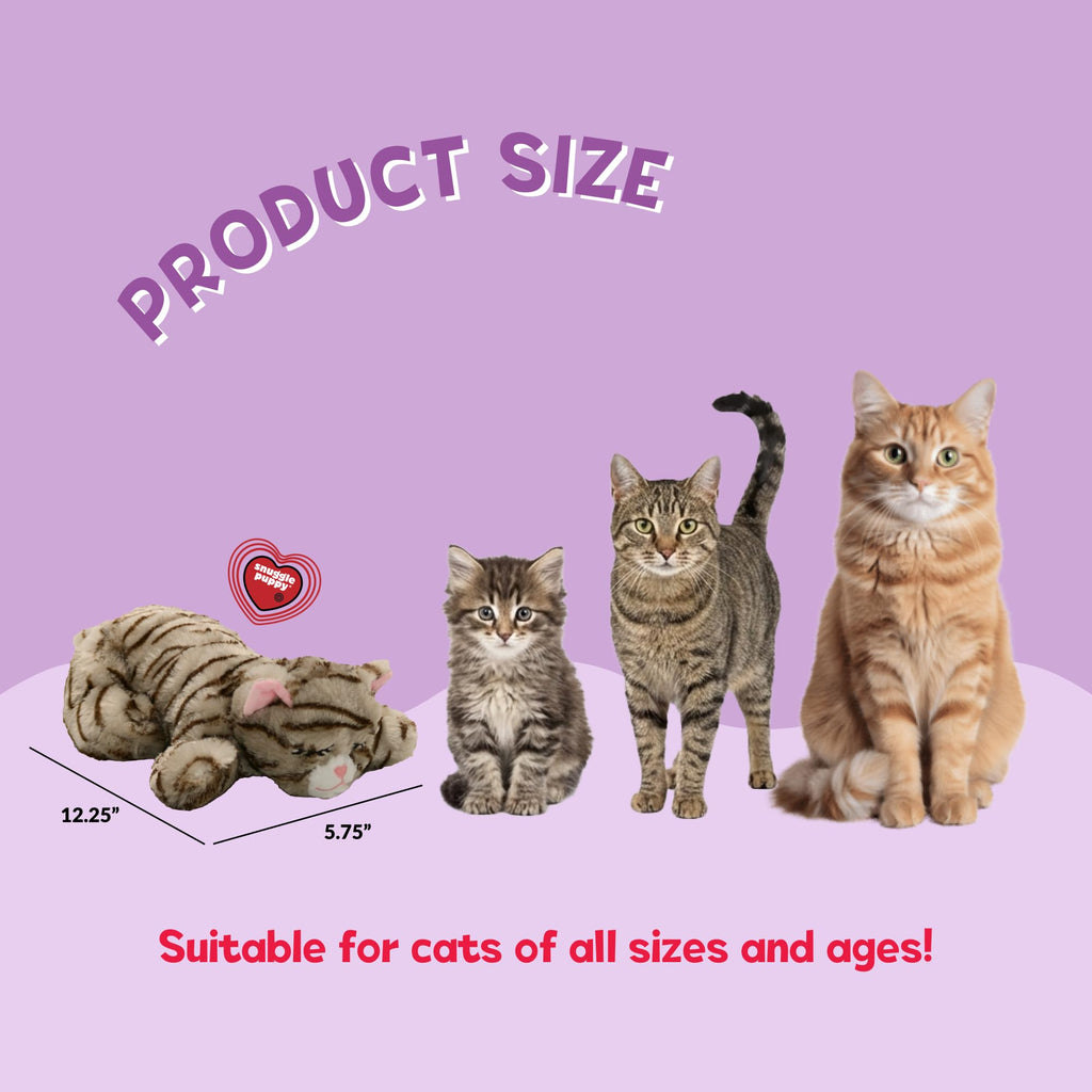 Snuggle Kitty Heartbeat Cat Toy for Kittens and Cats with Real-Feel Pulse and Heat Pack, Calming Sleep Aid for Cat Anxiety, New Kitten Essentials - Tan Tiger