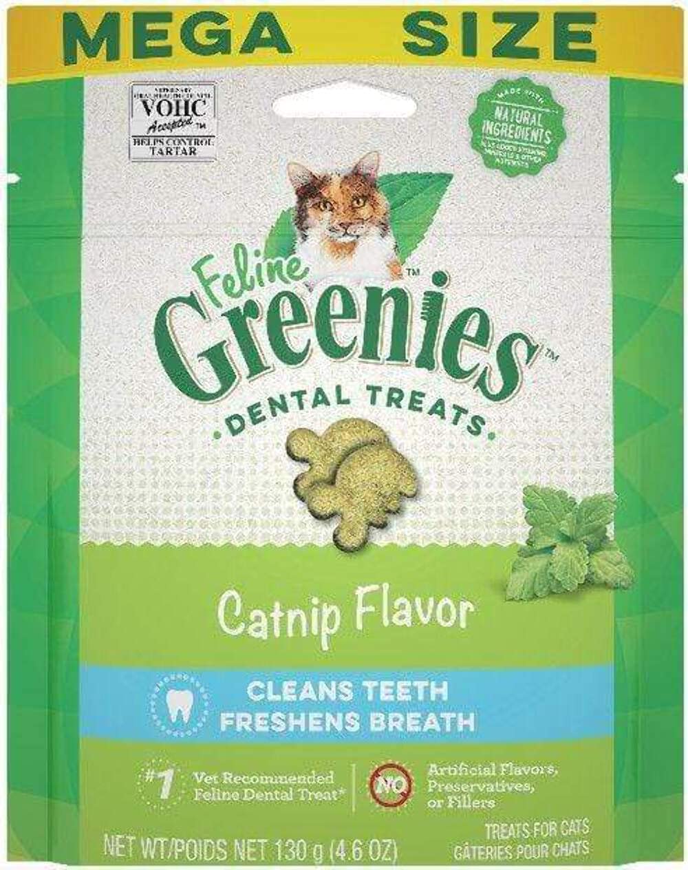 Greenies Cat Treats, Feline Veterinarian-Recommended Adult Natural Dental Treats, Catnip Flavor, 9.75 oz. Tub