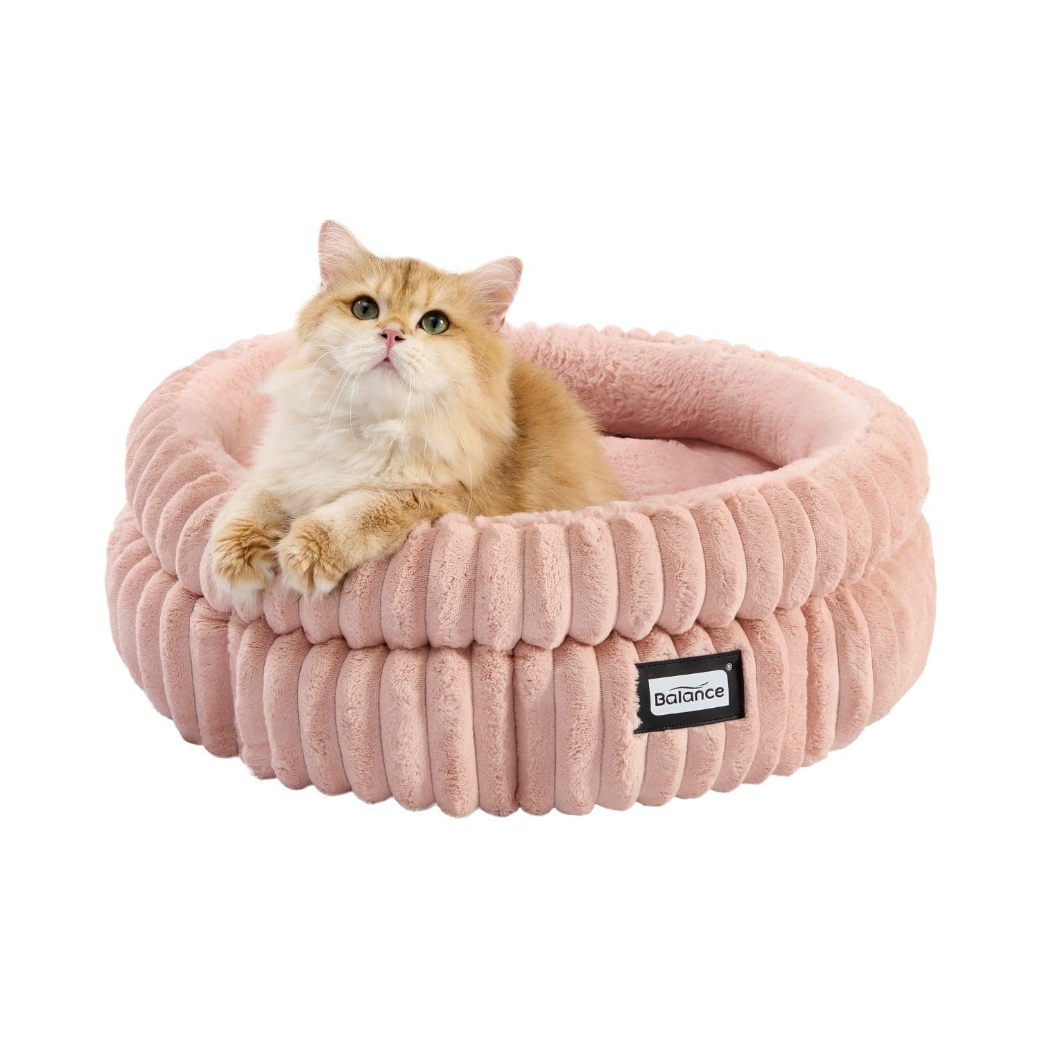 BALANCE Cat Bed Kitten Bed, Washable Round Cat Beds for Indoor Cats,Super Soft Plush Faux Fur Pet Bed for Puppy and Kitten with Anti-Slip Bottom