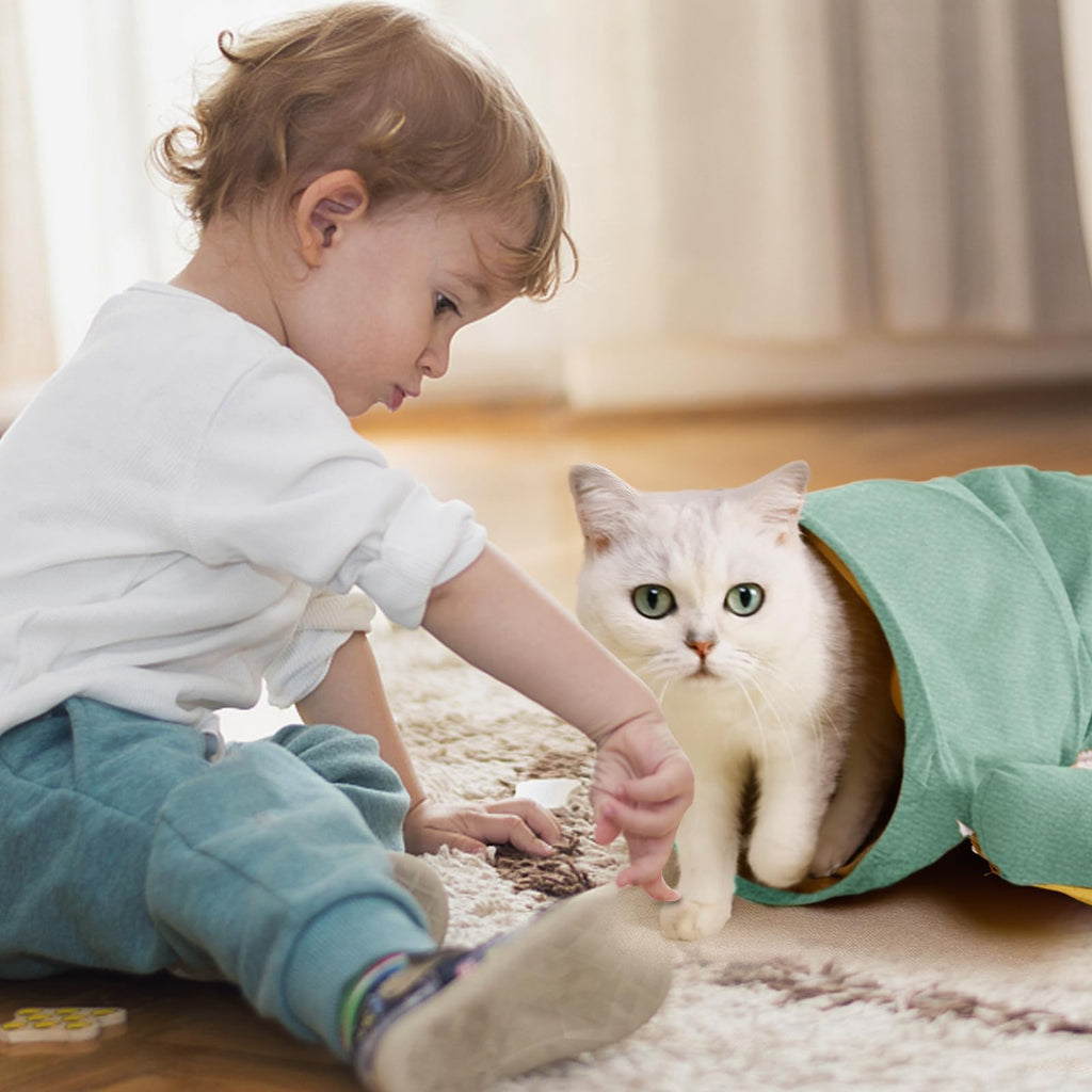 Spardar Bunny Tunnel Bed, 2-in-1 Collapsible Tunnel Tubes Toys, Washable, with Removable Mat Hideout, Interactive Toys for Rabbits Chinchilla Hedgehog Guinea Pigs Kitty, Matcha Green