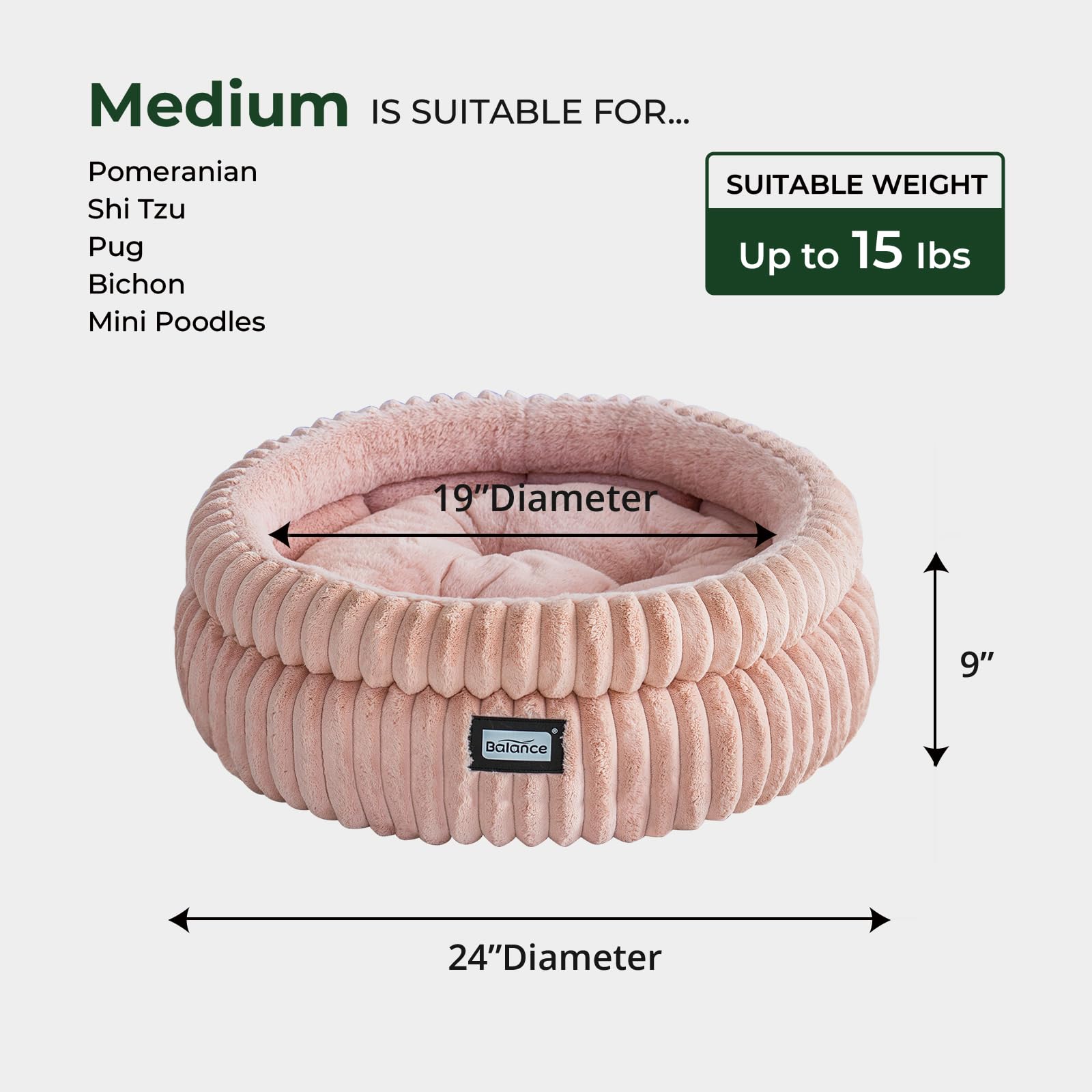 BALANCE Cat Bed Kitten Bed, Washable Round Cat Beds for Indoor Cats,Super Soft Plush Faux Fur Pet Bed for Puppy and Kitten with Anti-Slip Bottom