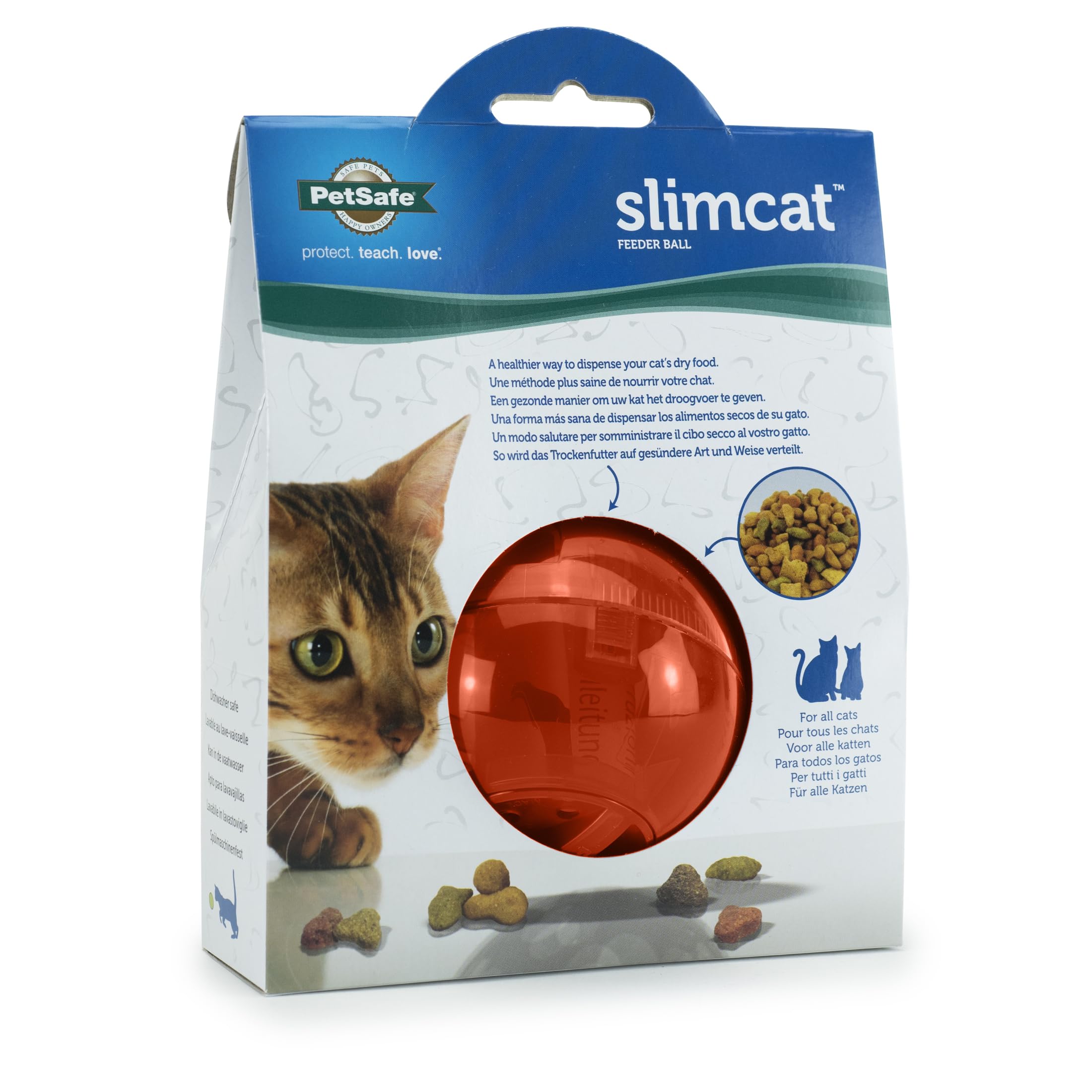 PetSafe SlimCat Interactive Feeder - Combines Play with Mealtime - Adjustable Portions - BPA-Free Plastic - Slow Feeder for Digestion - Lightweight, Dishwasher-Safe Toy - Blue