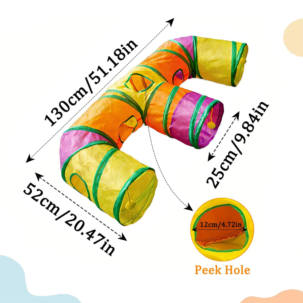 3 Way Collapsible Cat Tunnels with Interactive Ball, E Shape Folded Pet Tube Toy for Indoor Cats, Puppy, Kitty, Kitten, Rabbit