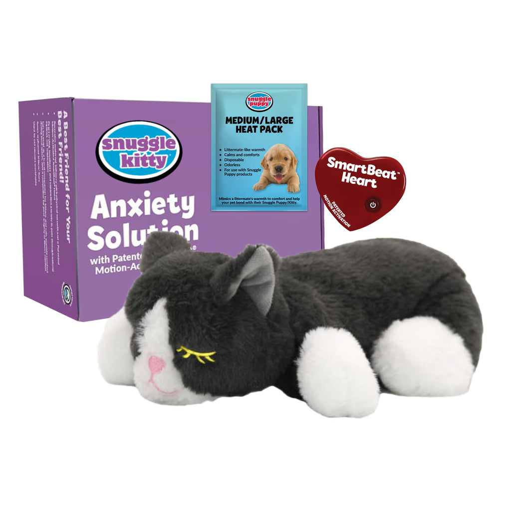 Snuggle Kitty Heartbeat Cat Toy for Kittens and Cats with Real-Feel Pulse and Heat Pack, Calming Sleep Aid for Cat Anxiety, New Kitten Essentials - Tan Tiger