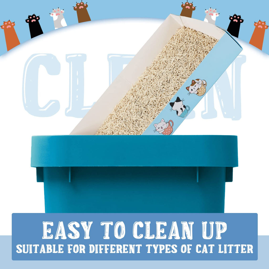 Roshtia 30 Pcs Disposable Cat Litter Box Foldable Paper Kitty Tray 13.8 x 10 x 2 Inch Portable Kitten Boxes Low Entry Waterproof Lightweight Cardboard(Meow,Blue)