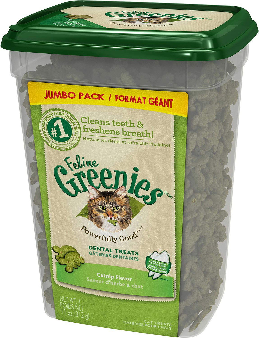 Greenies Cat Treats, Feline Veterinarian-Recommended Adult Natural Dental Treats, Catnip Flavor, 9.75 oz. Tub