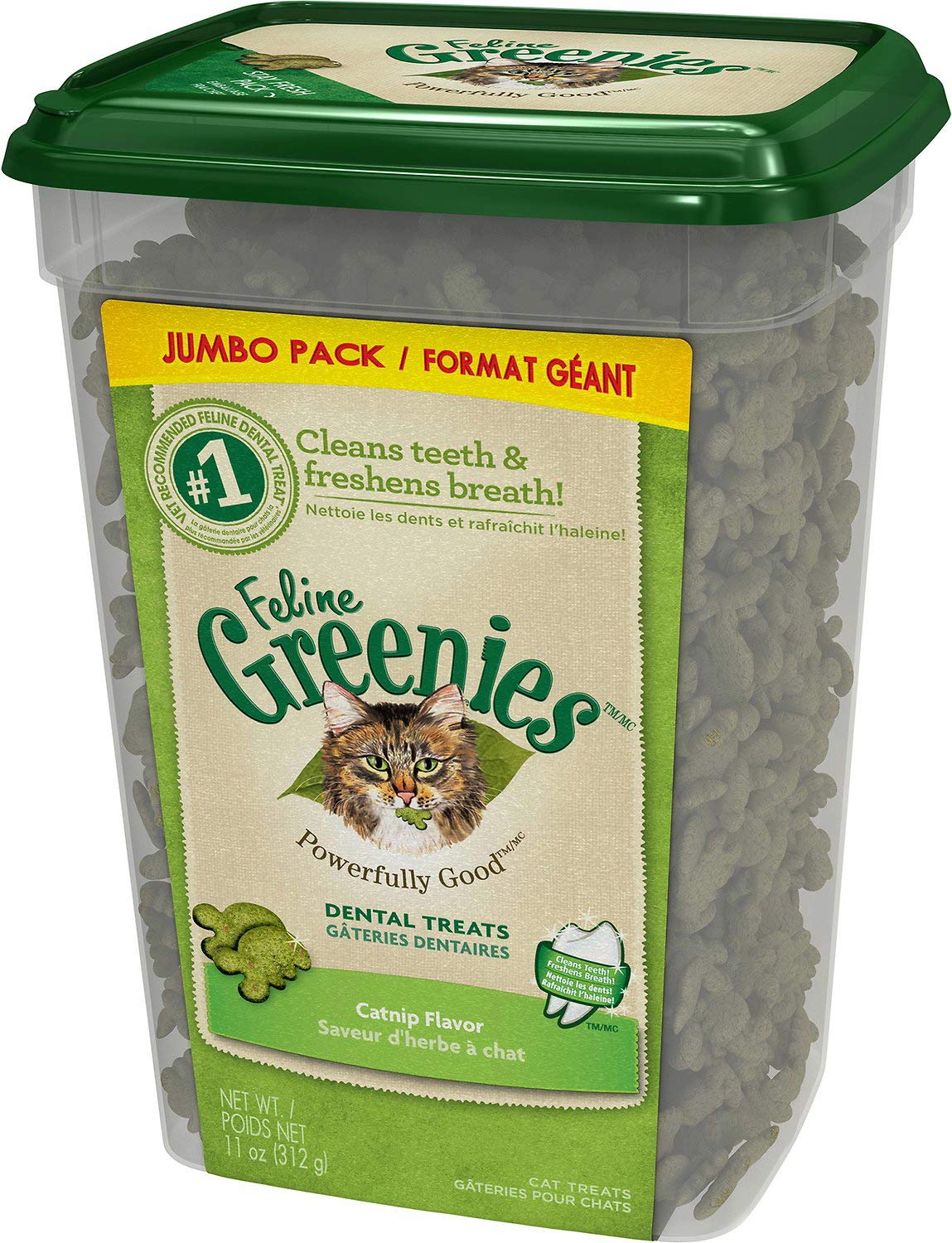 Greenies Cat Treats, Feline Veterinarian-Recommended Adult Natural Dental Treats, Catnip Flavor, 9.75 oz. Tub