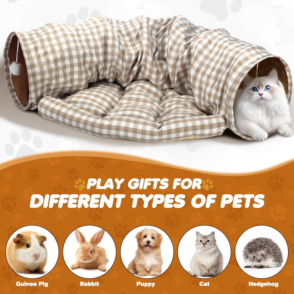 Spardar Bunny Tunnel Bed, 2-in-1 Collapsible Tunnel Tubes Toys, Washable, with Removable Mat Hideout, Interactive Toys for Rabbits Chinchilla Hedgehog Guinea Pigs Kitty, Matcha Green