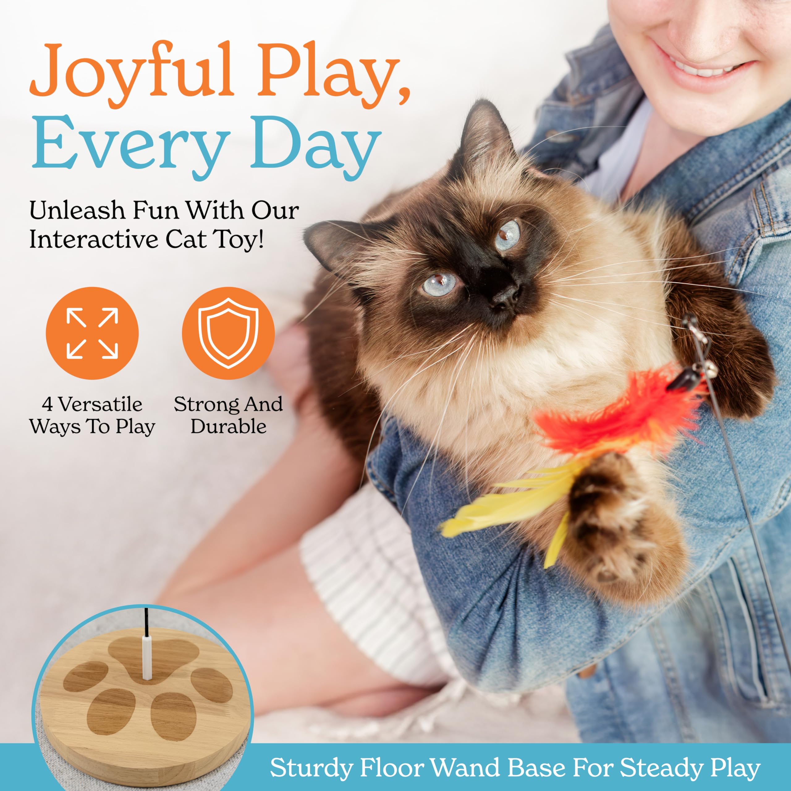 18-Piece Interactive Cat Toys for Indoor Cats -PATENTED Heavy Duty Self-Holding Floor Base & Suction Cup - Durable Feather Wand Bird Simulation Self Play Kitten Toys for Bored Adult Cats Juguete Gato