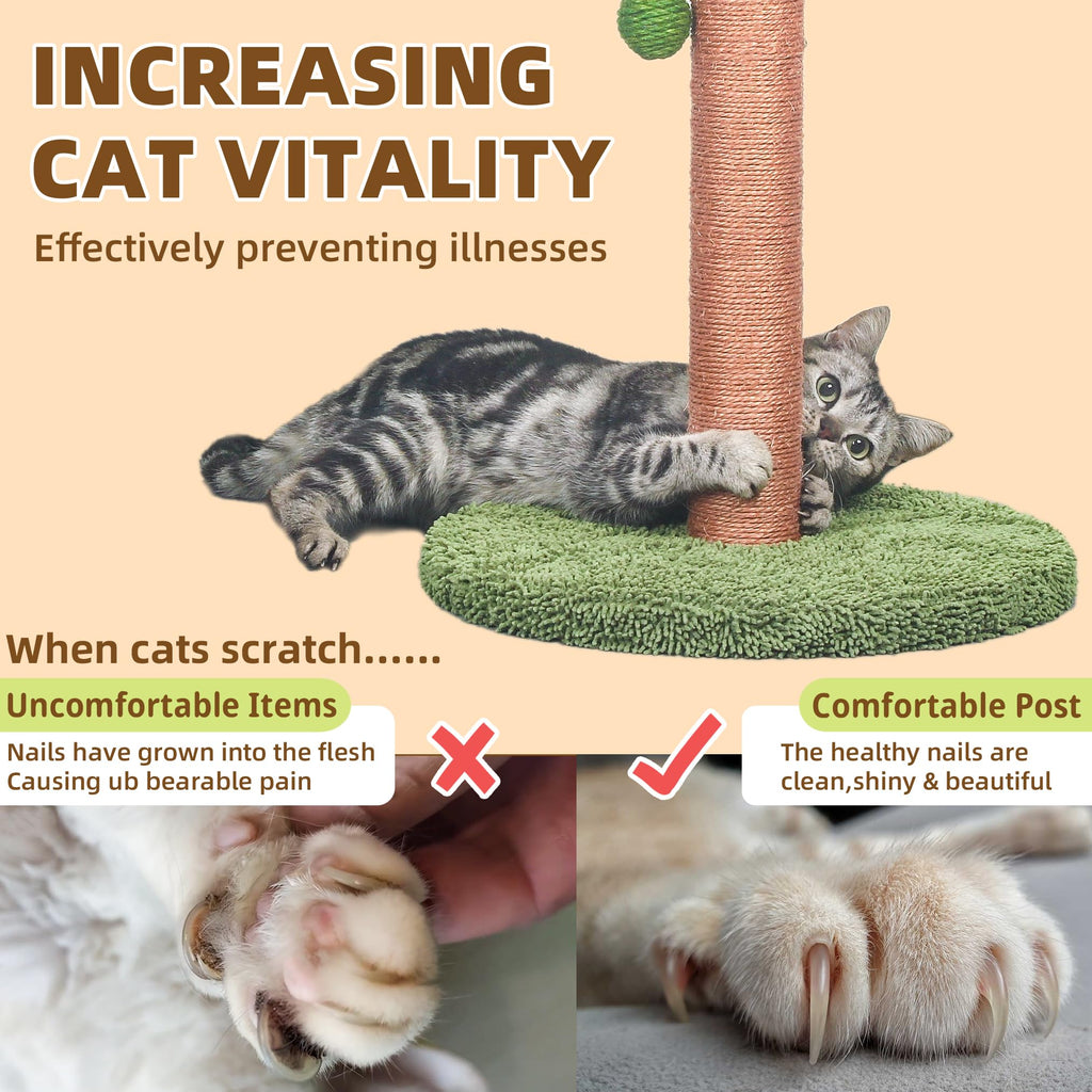Meowoou Cat Scratching Post for Space-Saving,35” Tall Modern Monstera 3 Layer Cat Tree Tower with Sisal Rope Hanging Interactive Ball for Indoor Cats and Kitten Climbing,Play & Rest