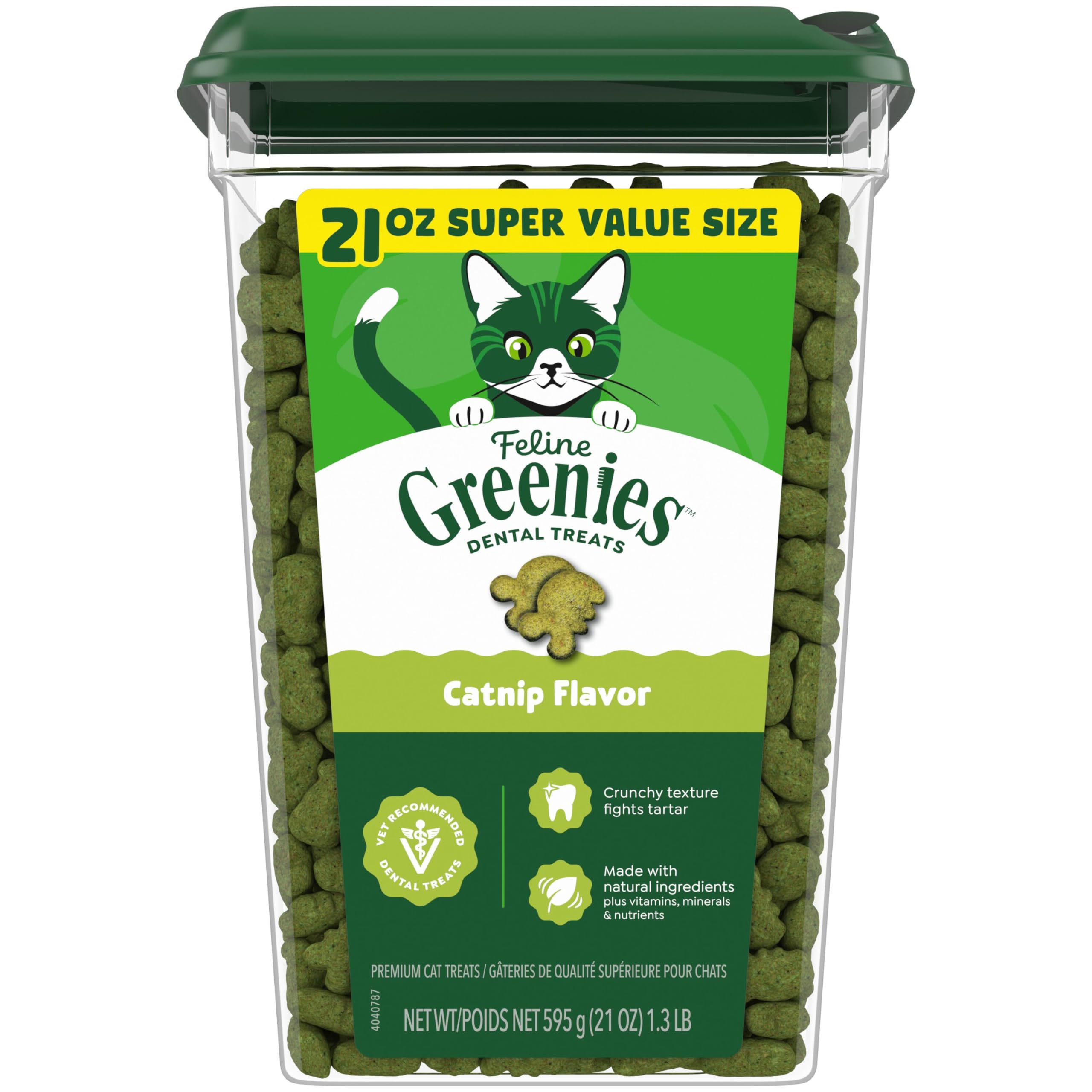 Greenies Cat Treats, Feline Veterinarian-Recommended Adult Natural Dental Treats, Catnip Flavor, 9.75 oz. Tub