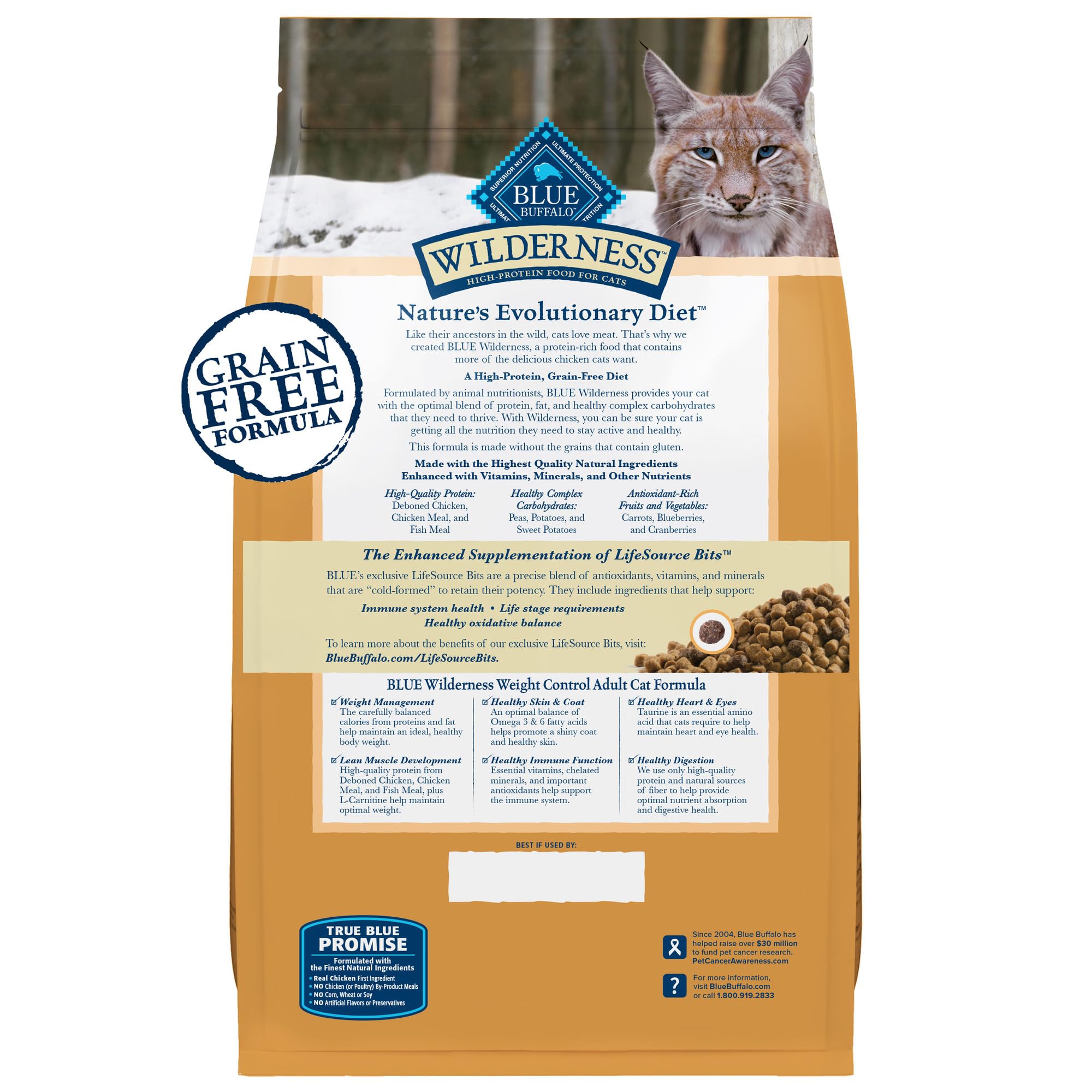 Blue Buffalo Wilderness High-Protein, Grain-Free Natural Dry Food for Adult Cats, Weight Control, Chicken, 11-lb Bag