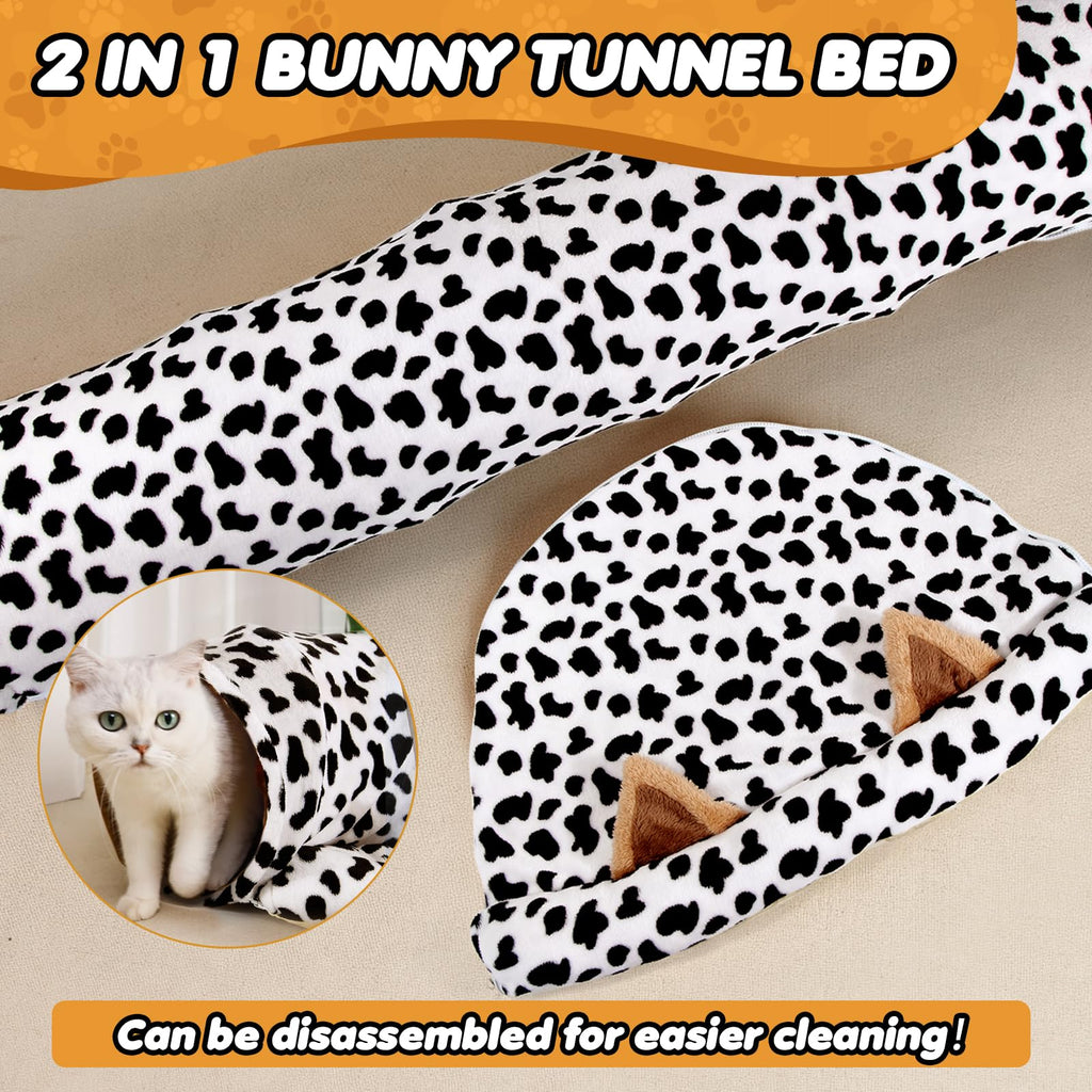 Spardar Bunny Tunnel Bed, 2-in-1 Collapsible Tunnel Tubes Toys, Washable, with Removable Mat Hideout, Interactive Toys for Rabbits Chinchilla Hedgehog Guinea Pigs Kitty, Matcha Green
