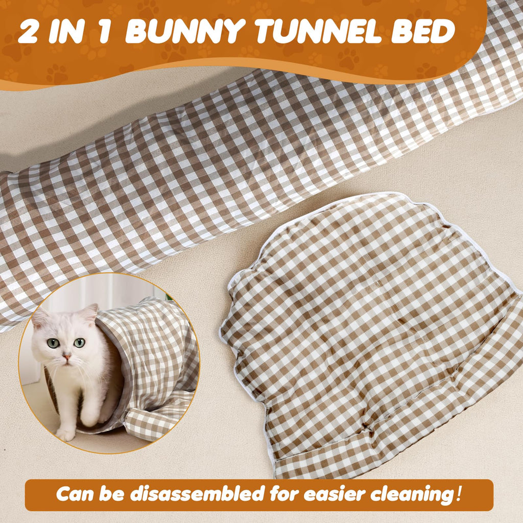 Spardar Bunny Tunnel Bed, 2-in-1 Collapsible Tunnel Tubes Toys, Washable, with Removable Mat Hideout, Interactive Toys for Rabbits Chinchilla Hedgehog Guinea Pigs Kitty, Matcha Green