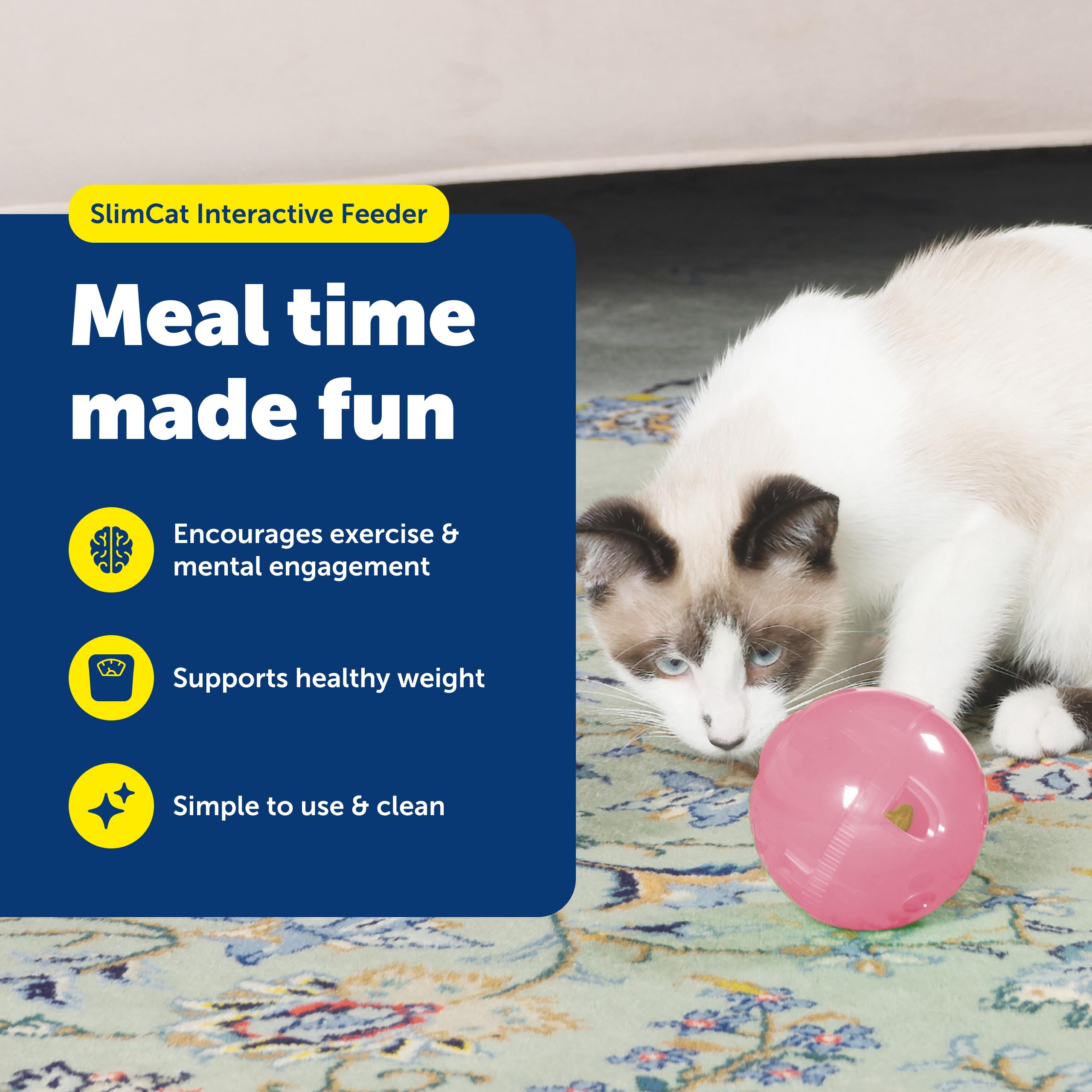 PetSafe SlimCat Interactive Feeder - Combines Play with Mealtime - Adjustable Portions - BPA-Free Plastic - Slow Feeder for Digestion - Lightweight, Dishwasher-Safe Toy - Blue