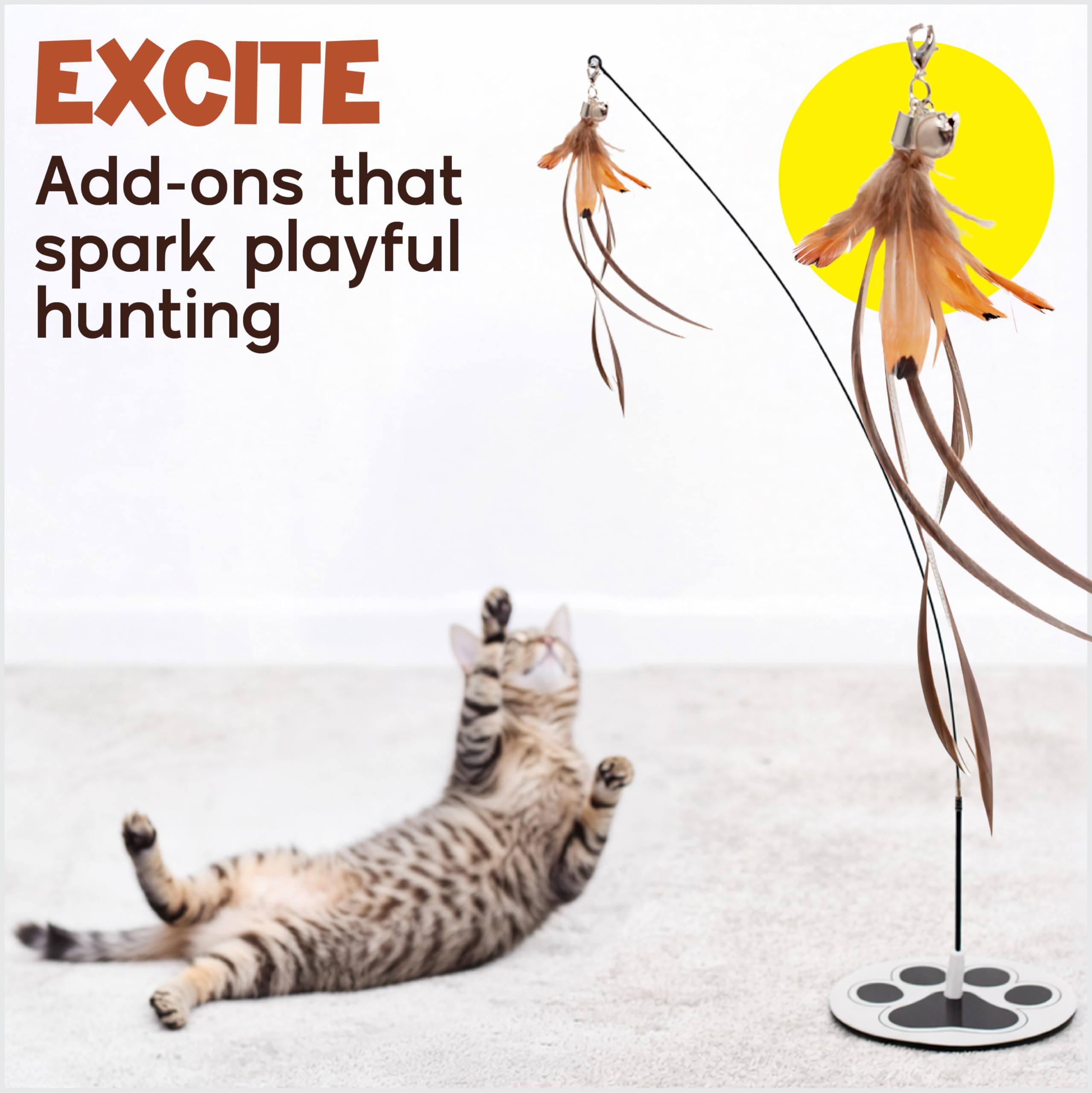 18-Piece Interactive Cat Toys for Indoor Cats -PATENTED Heavy Duty Self-Holding Floor Base & Suction Cup - Durable Feather Wand Bird Simulation Self Play Kitten Toys for Bored Adult Cats Juguete Gato