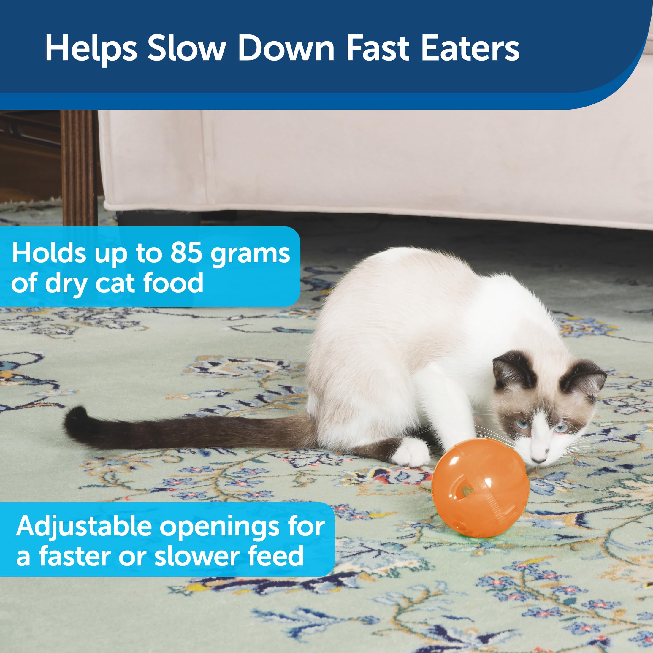 PetSafe SlimCat Interactive Feeder - Combines Play with Mealtime - Adjustable Portions - BPA-Free Plastic - Slow Feeder for Digestion - Lightweight, Dishwasher-Safe Toy - Blue
