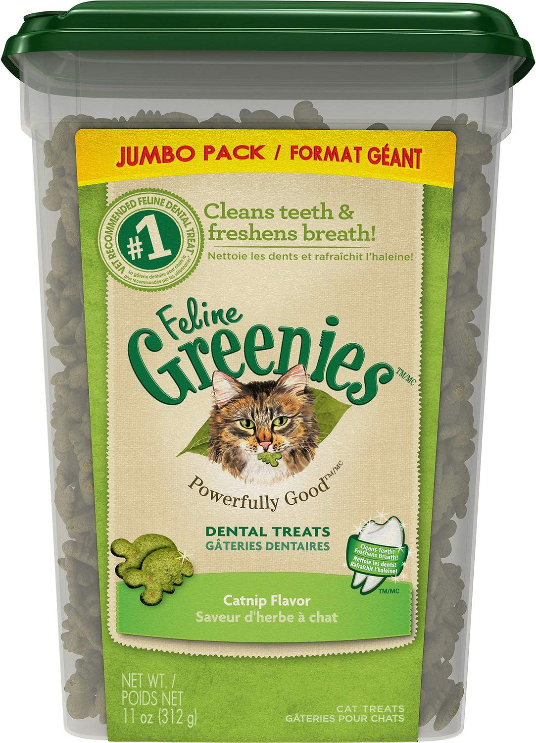 Greenies Cat Treats, Feline Veterinarian-Recommended Adult Natural Dental Treats, Catnip Flavor, 9.75 oz. Tub