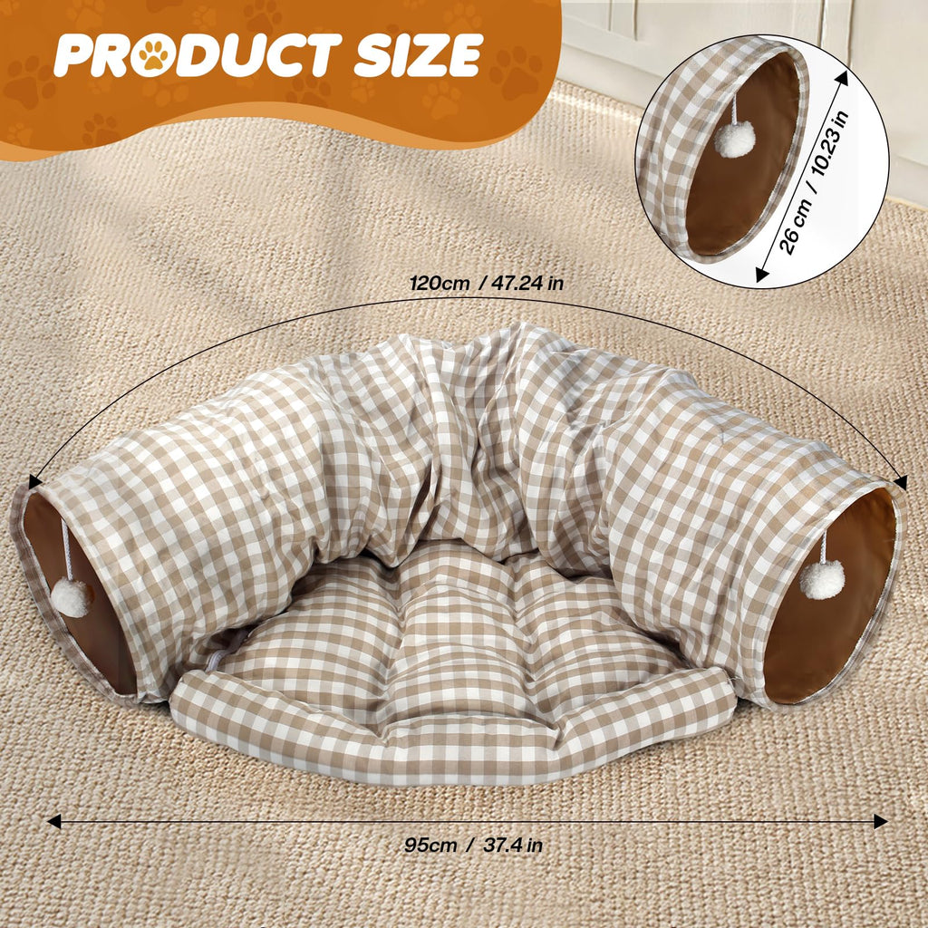 Spardar Bunny Tunnel Bed, 2-in-1 Collapsible Tunnel Tubes Toys, Washable, with Removable Mat Hideout, Interactive Toys for Rabbits Chinchilla Hedgehog Guinea Pigs Kitty, Matcha Green