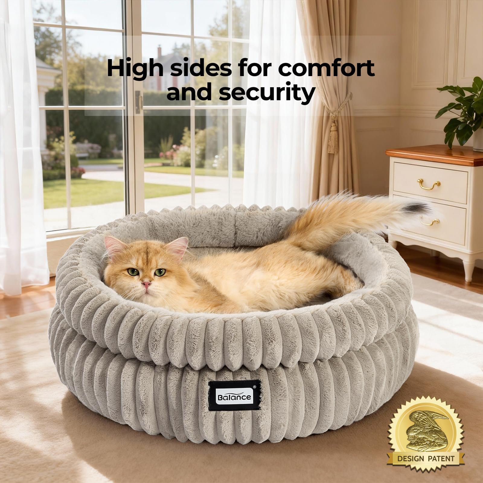 BALANCE Cat Bed Kitten Bed, Washable Round Cat Beds for Indoor Cats,Super Soft Plush Faux Fur Pet Bed for Puppy and Kitten with Anti-Slip Bottom