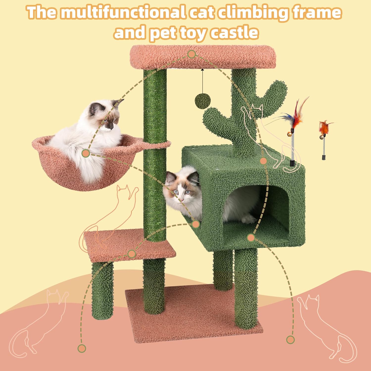 Cactus Cat Tree Tower, All-in-One Activity Center