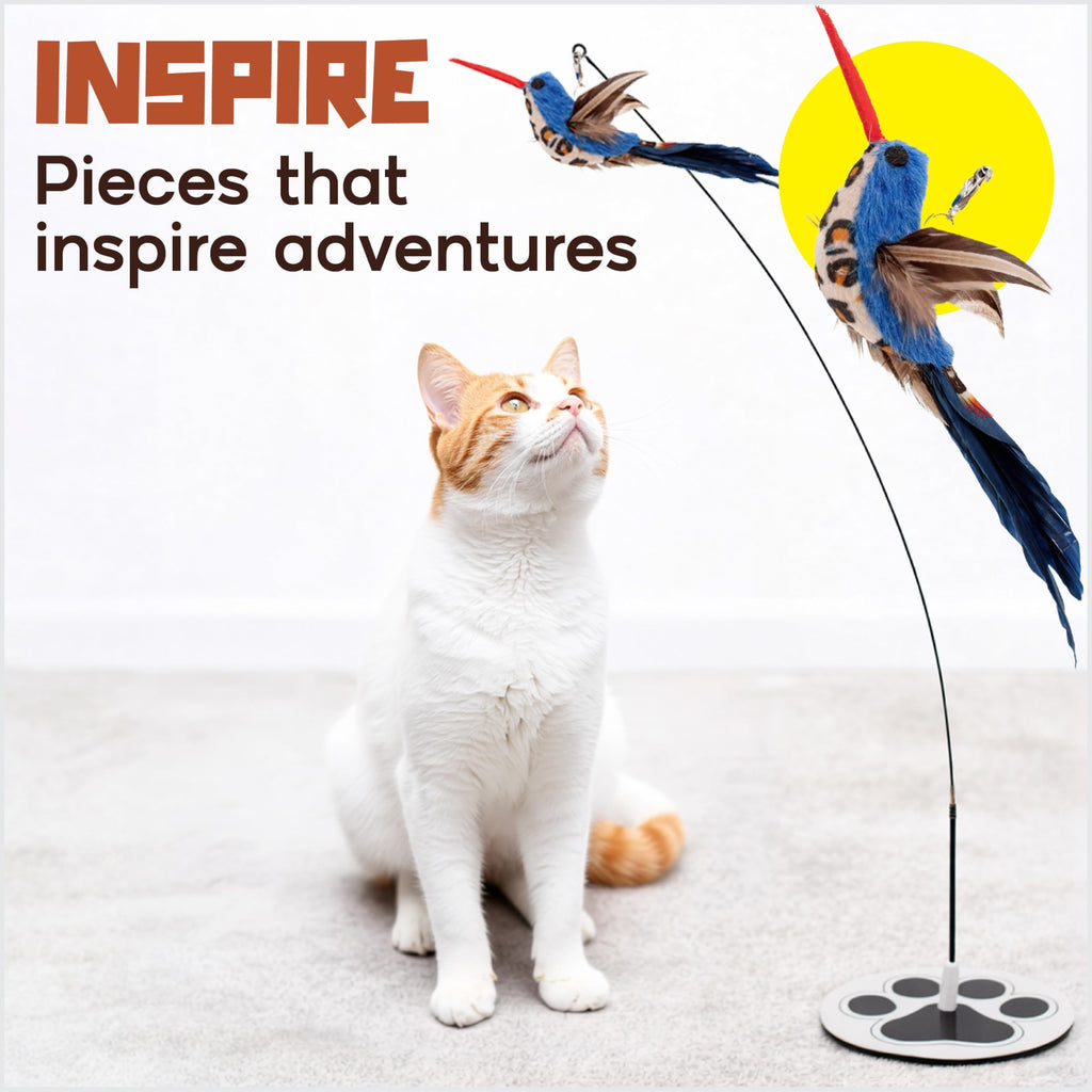 18-Piece Interactive Cat Toys for Indoor Cats -PATENTED Heavy Duty Self-Holding Floor Base & Suction Cup - Durable Feather Wand Bird Simulation Self Play Kitten Toys for Bored Adult Cats Juguete Gato