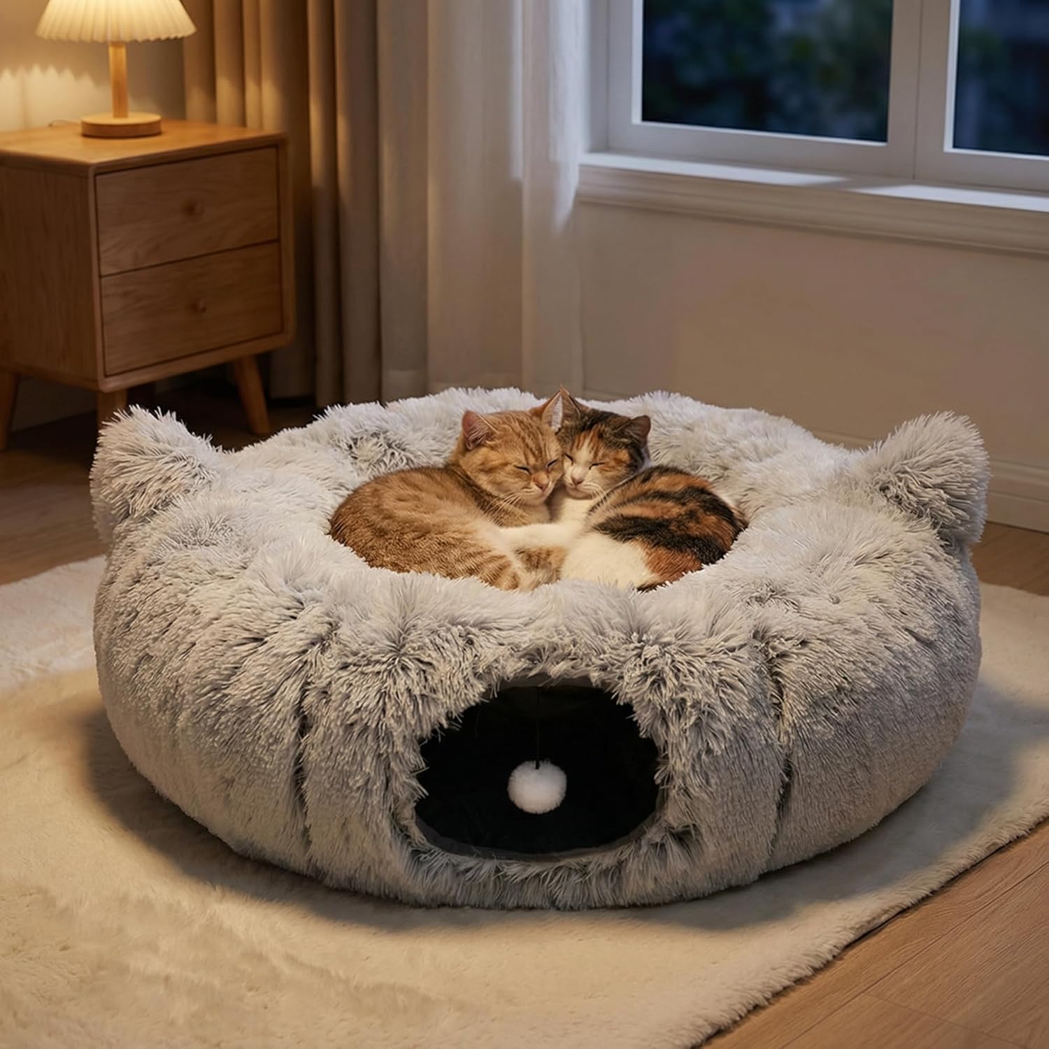 3-in-1 Cat Tunnel Bed – Cat Tunnels & Cat Beds for Indoor Cats with Catnip Toys – Cat Bed Cave & Peekaboo Cat Hideaway – Foldable Interactive Cat, Kitty & Kitten Toys