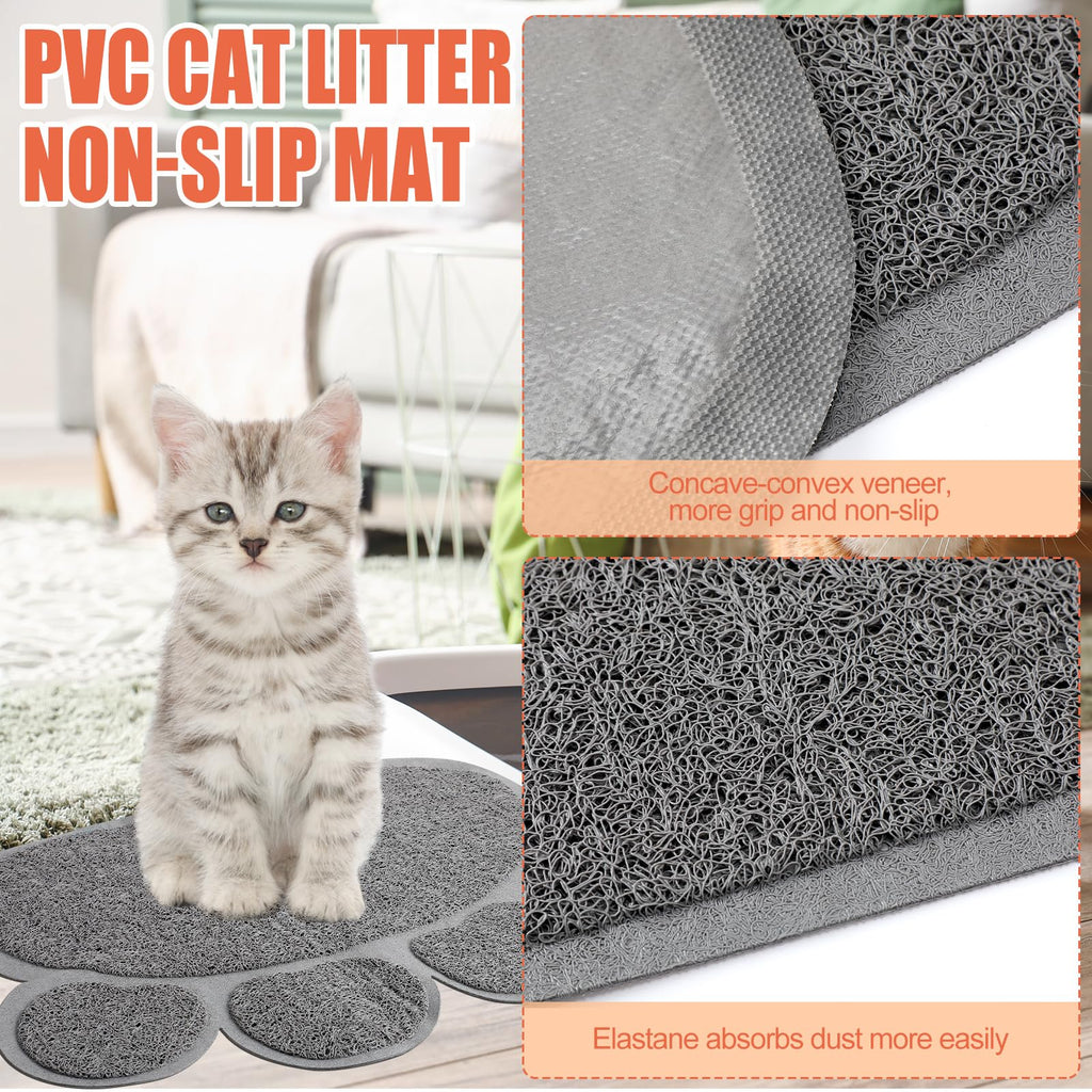 7 Pcs Small Cat Kitten Starter Kit Cat Litter Box with Shovel Paw Litter Mat Double Automatic Kitten Bowls Toy Teaser Stick Collar Essentials Kits for 1-3 Lbs Beginner(Simple,Blue)