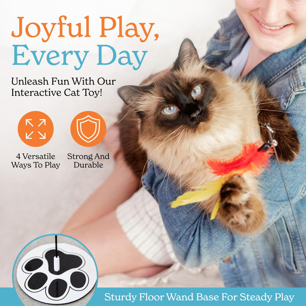 18-Piece Interactive Cat Toys for Indoor Cats -PATENTED Heavy Duty Self-Holding Floor Base & Suction Cup - Durable Feather Wand Bird Simulation Self Play Kitten Toys for Bored Adult Cats Juguete Gato