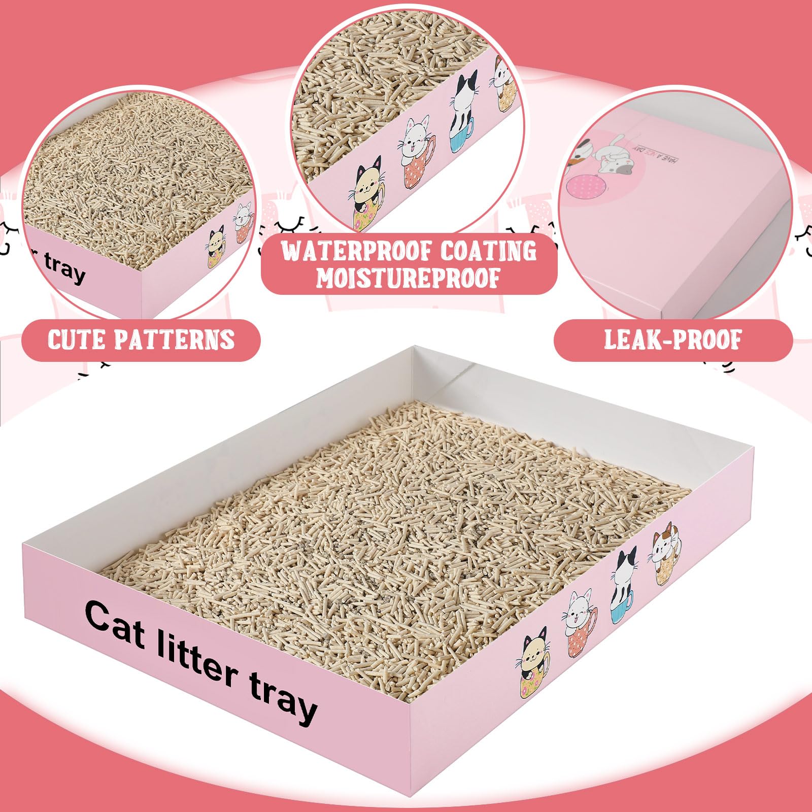 Roshtia 30 Pcs Disposable Cat Litter Box Foldable Paper Kitty Tray 13.8 x 10 x 2 Inch Portable Kitten Boxes Low Entry Waterproof Lightweight Cardboard(Meow,Blue)