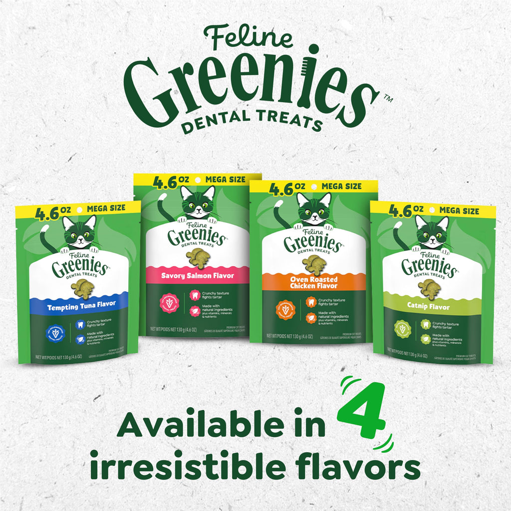 Greenies Cat Treats, Feline Veterinarian-Recommended Adult Natural Dental Treats, Catnip Flavor, 9.75 oz. Tub