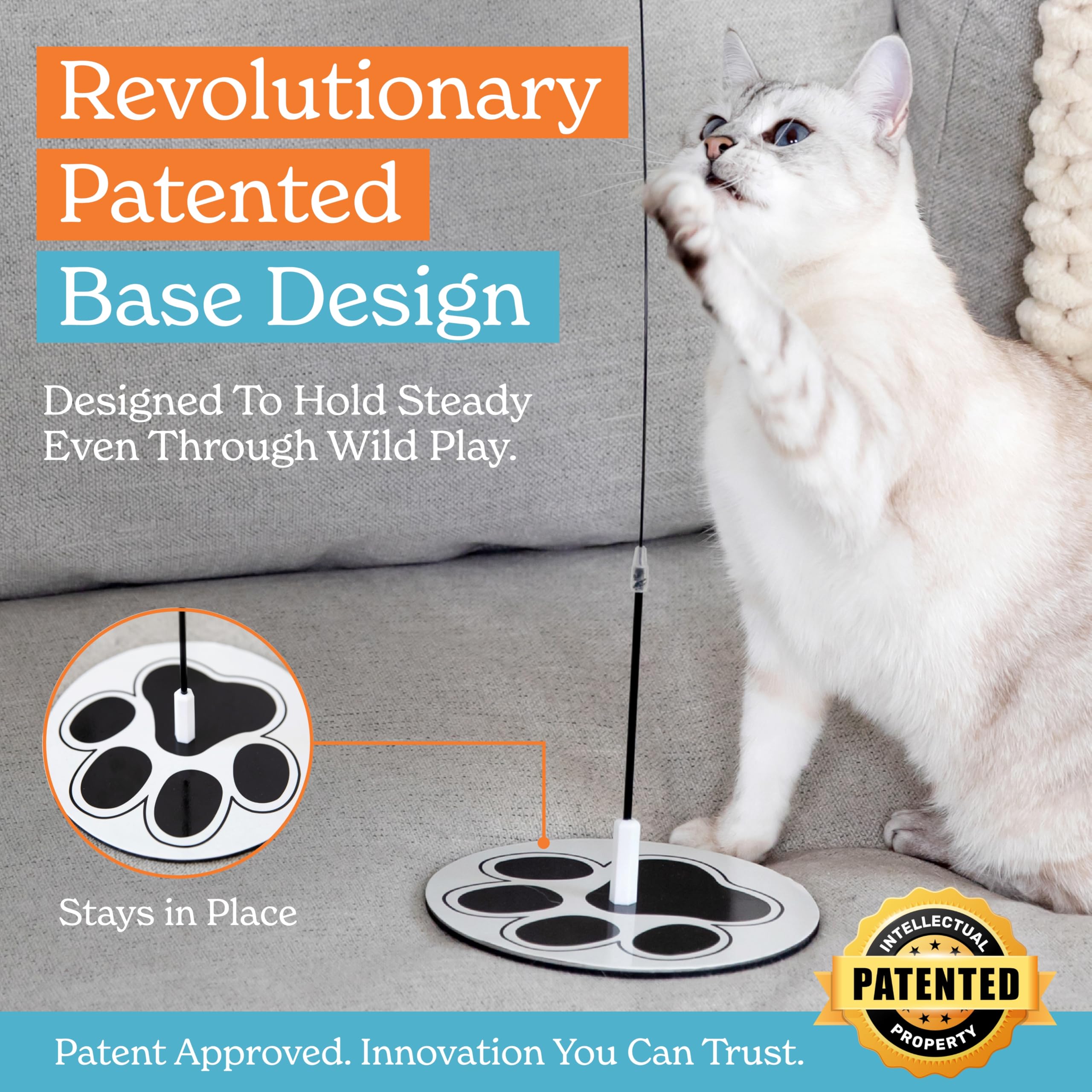 18-Piece Interactive Cat Toys for Indoor Cats -PATENTED Heavy Duty Self-Holding Floor Base & Suction Cup - Durable Feather Wand Bird Simulation Self Play Kitten Toys for Bored Adult Cats Juguete Gato
