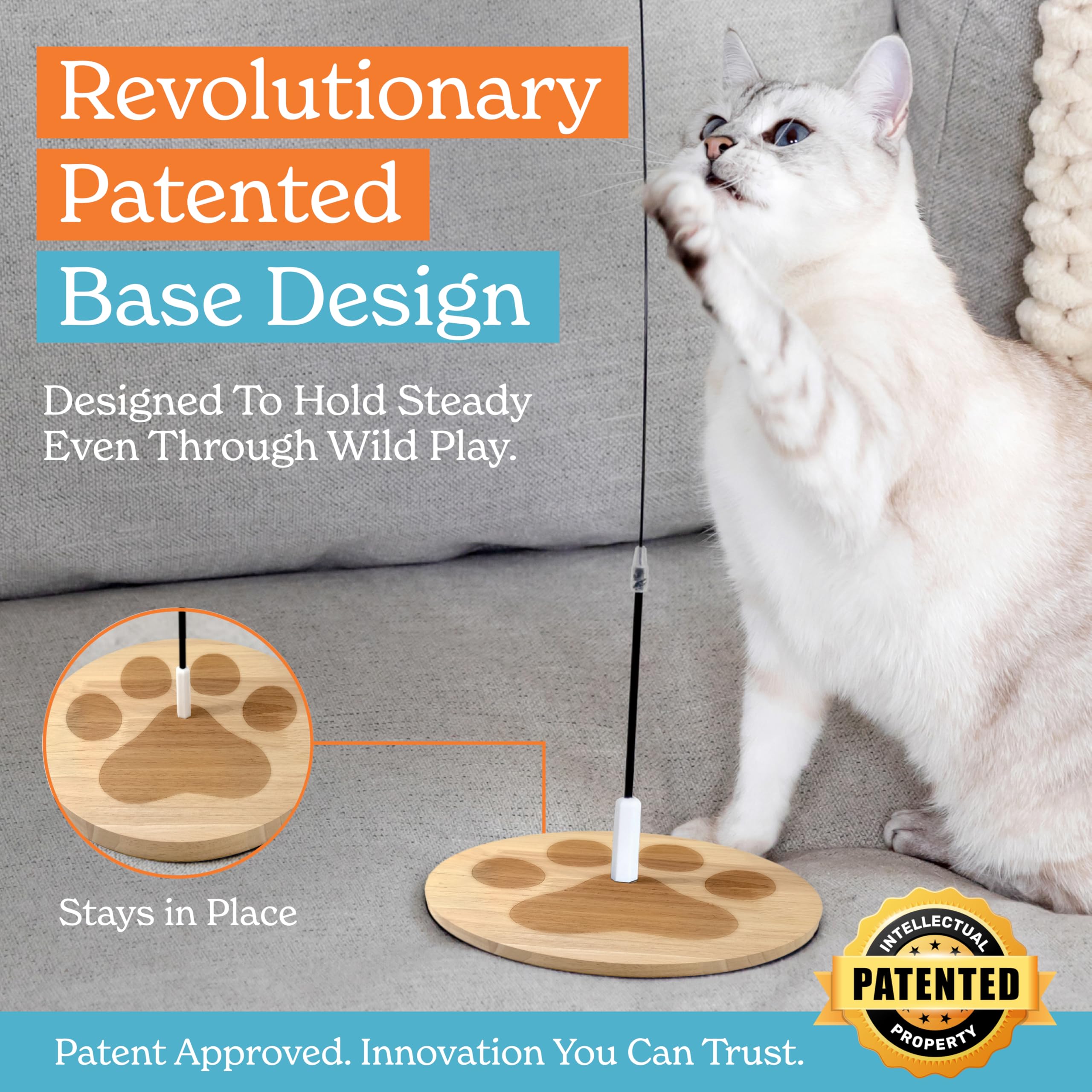 18-Piece Interactive Cat Toys for Indoor Cats -PATENTED Heavy Duty Self-Holding Floor Base & Suction Cup - Durable Feather Wand Bird Simulation Self Play Kitten Toys for Bored Adult Cats Juguete Gato