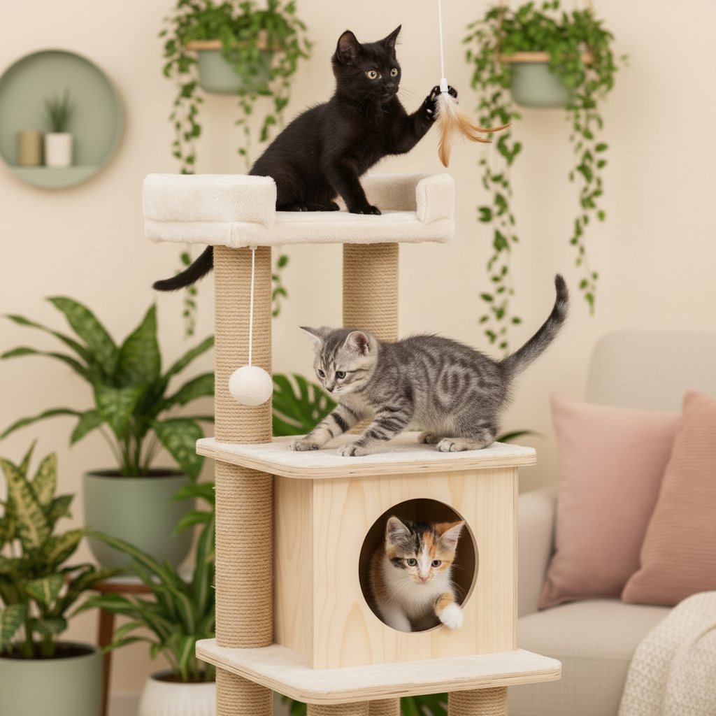 Three Kittens with Plants